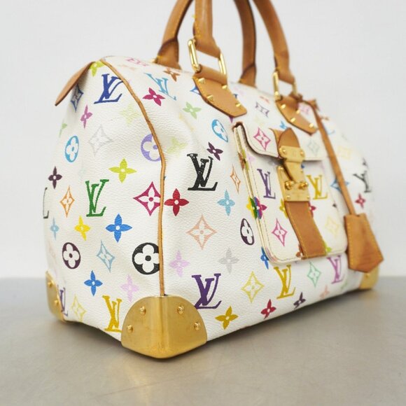 Louis Vuitton Speedy Multicolor 30 Monogram Sac Hand Bag White Tote Purse - Picture 3 of 16